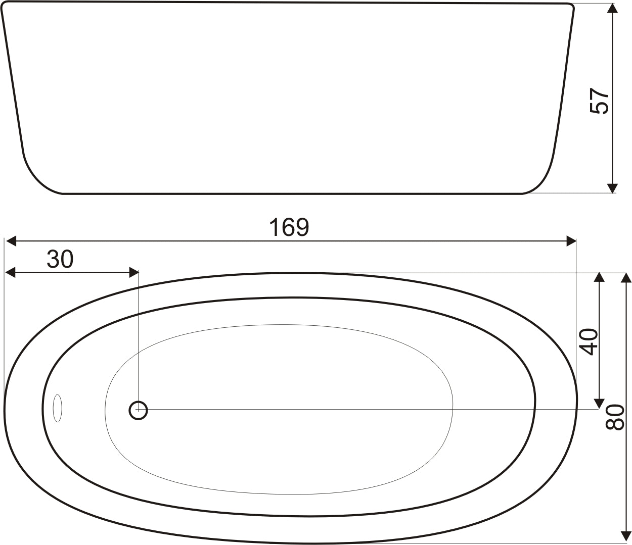Cada de baie freestanding Mbo-Paula, 169x80x57, alb, acril antibacterian - MarbelOn