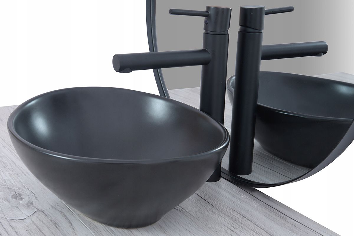 Lavoar blat Sofia, 41x34.5cm, ceramica sanitara, finisaj negru mat