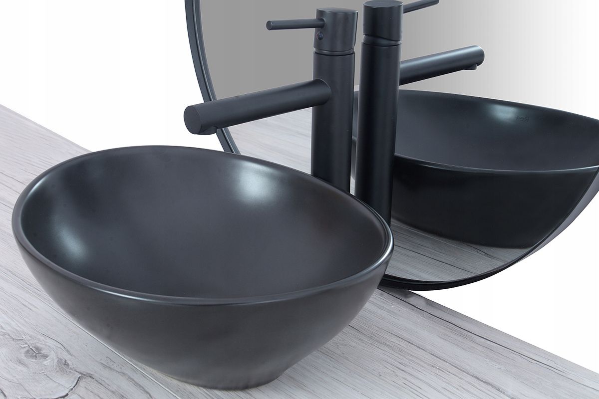 Lavoar blat Sofia, 41x34.5cm, ceramica sanitara, finisaj negru mat
