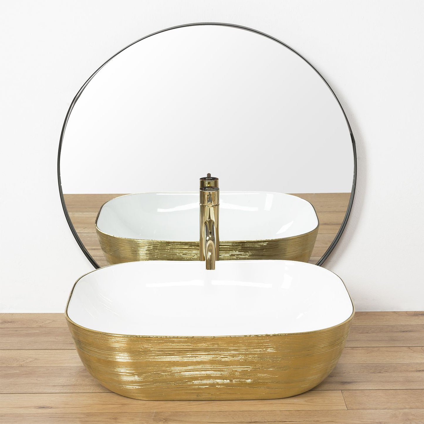 Lavoar blat Rea Floria Gold/White, 39x39cm, ceramica sanitara - MarbelOn