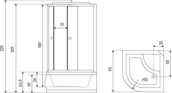 Cabina cu hidromasaj Vigo, 90x90x200 cm, panou de control, radio, ventilator - MarbelOn