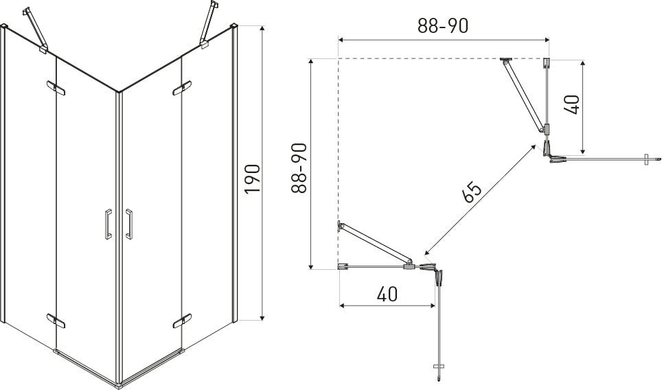 Cabina dus Flow, 90x90cm, finisaj negru mat
