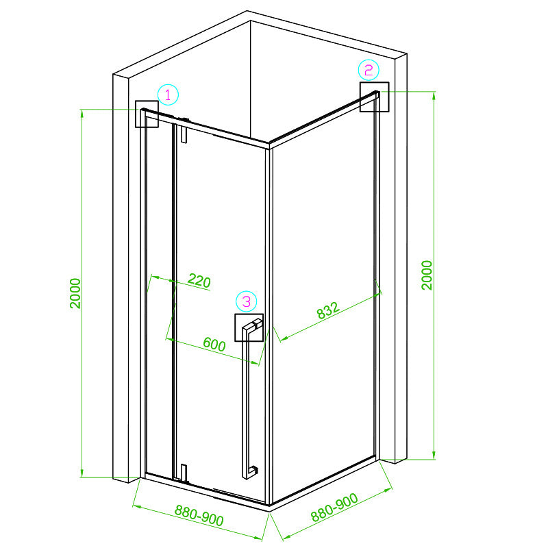 Cabina dus MBO-BS11B, 90x90cm, finisaj negru