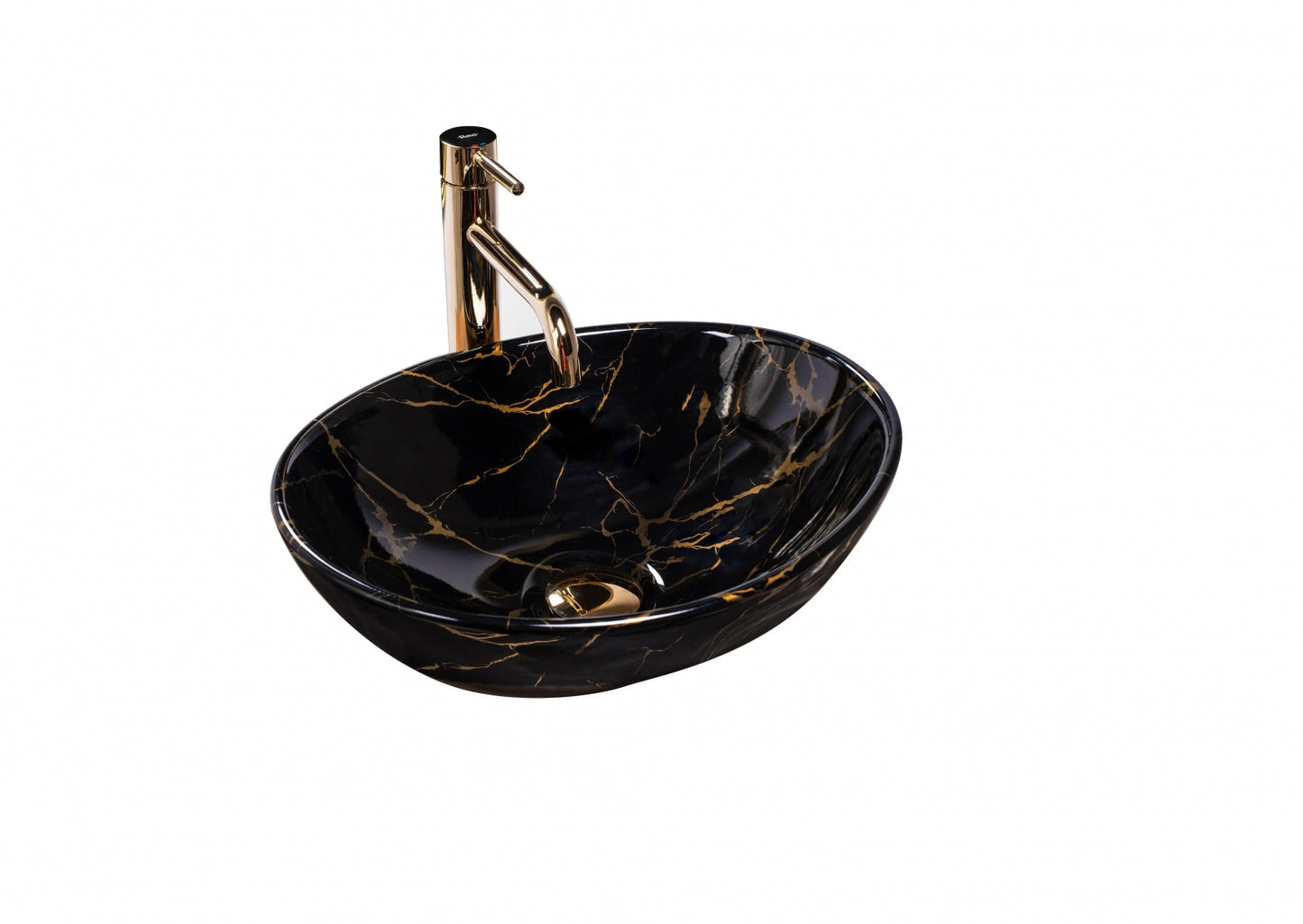 Lavoar blat Rea Sofia Marble Black Shiny, 41x34.5cm, ceramica sanitara - MarbelOn
