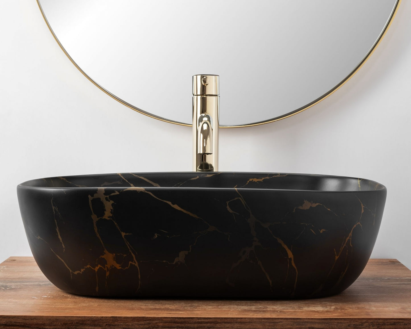 Lavoar blat Rea Belinda Marble Black Mat, 46.5x33cm, ceramica sanitara - MarbelOn