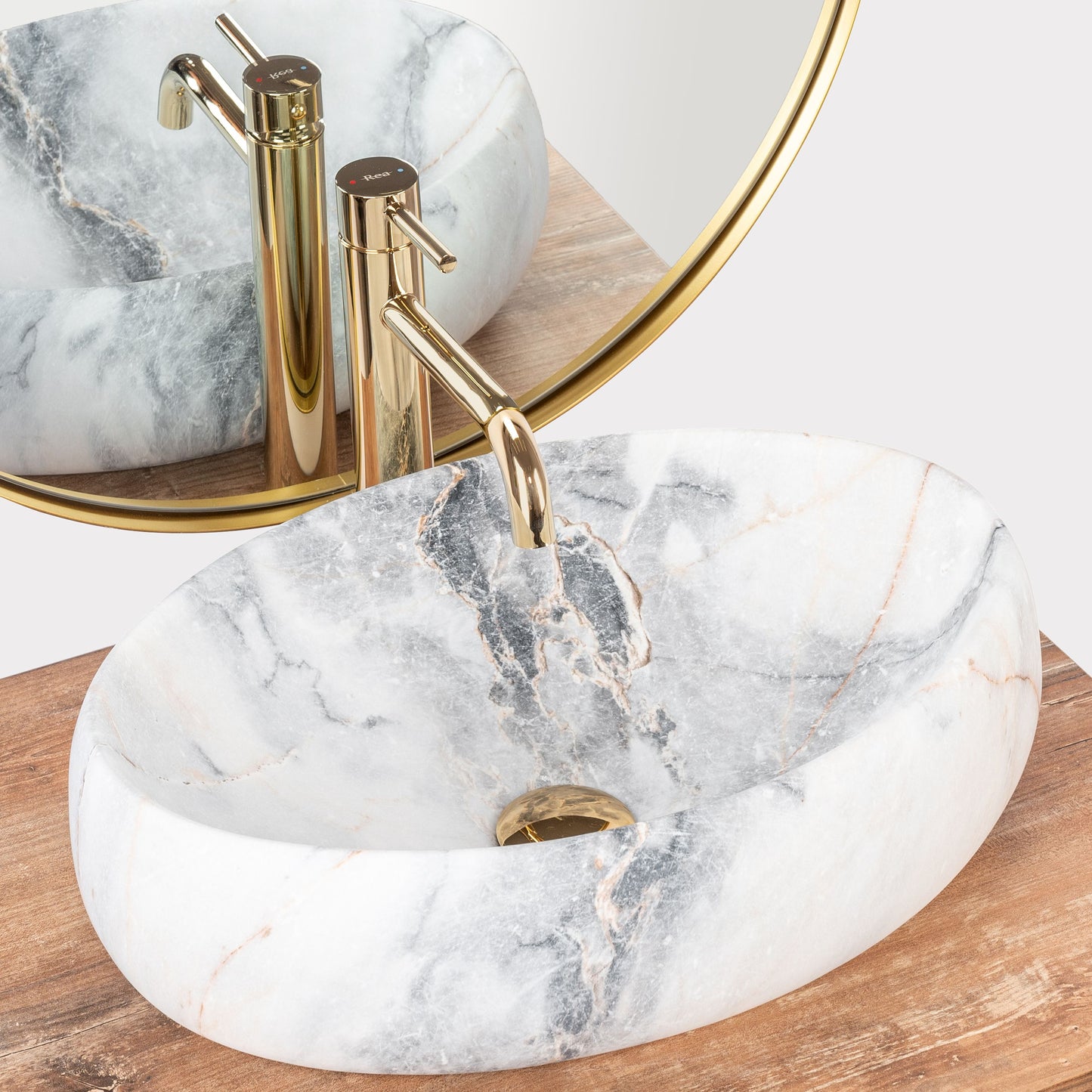 Lavoar blat Rea Linda Granit Mat, 48.5x34cm, ceramica sanitara - MarbelOn