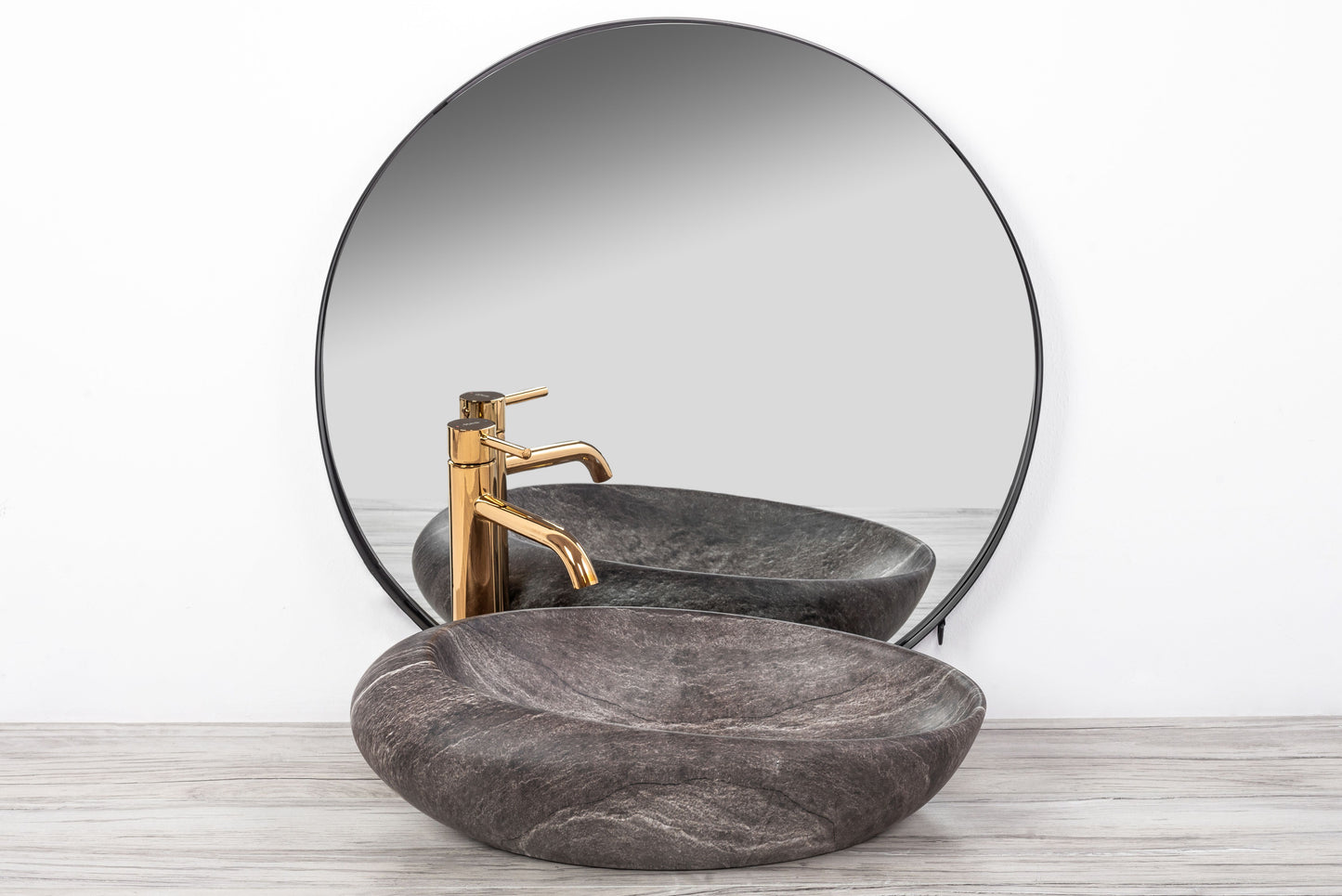 Lavoar blat Rea Roxy Stone Dark Grey, 49x31cm, ceramica sanitara - MarbelOn