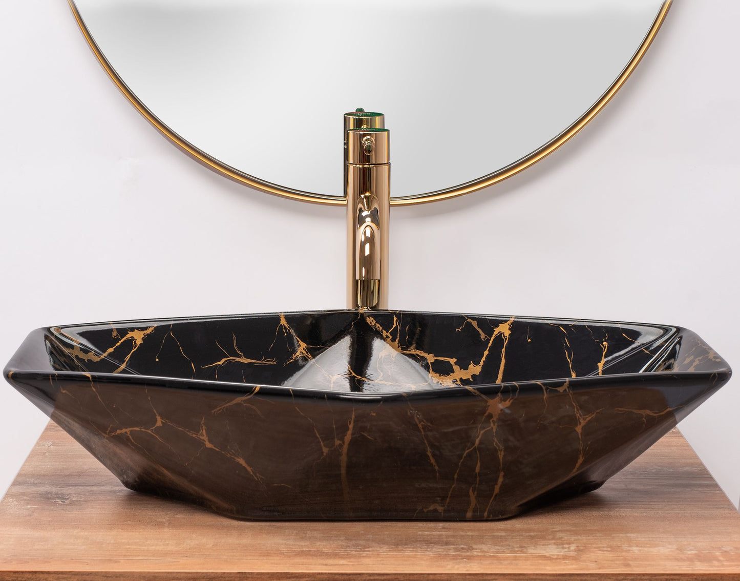 Lavoar blat Rea Vegas Black Marble Shiny, 57x37cm, ceramica sanitara - MarbelOn