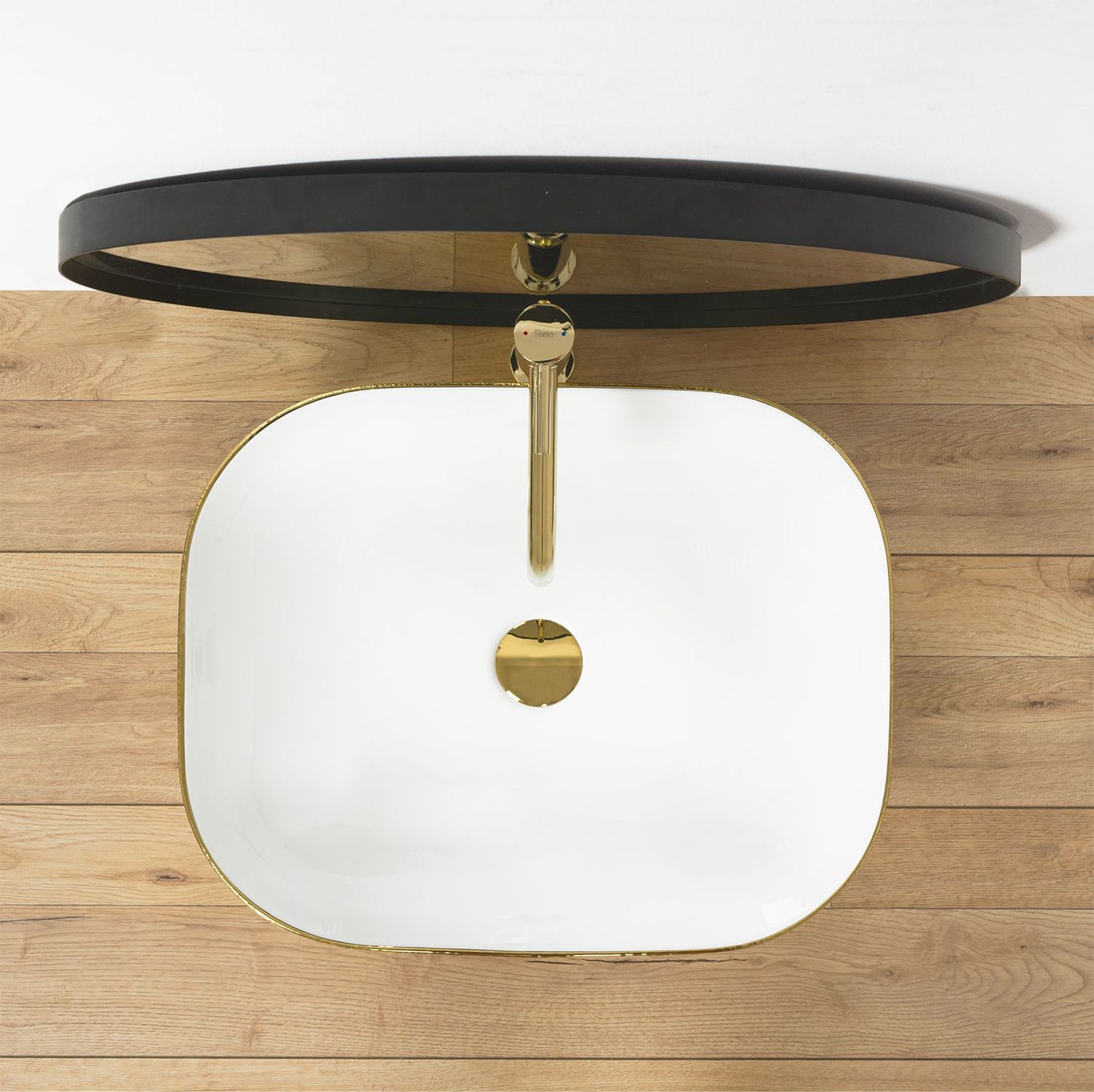 Lavoar blat Rea Floria Gold/White, 39x39cm, ceramica sanitara - MarbelOn