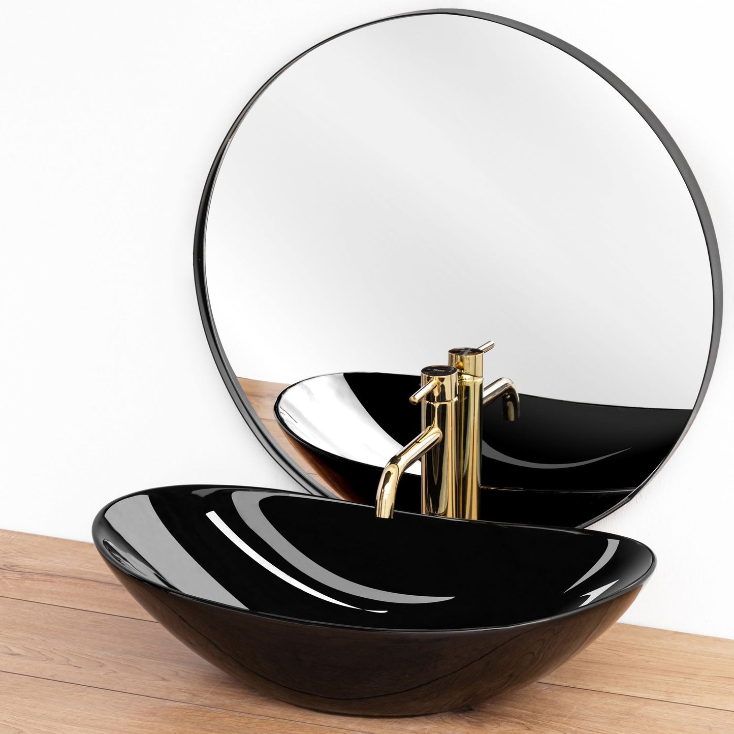 Lavoar blat Rea Royal Black, 60.5x36cm, ceramica sanitara - MarbelOn