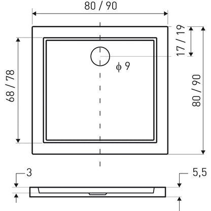 Cabina Dus Tomar, 80x80cm, cadita inclusa, finisaj negru mat, sticla securizata
