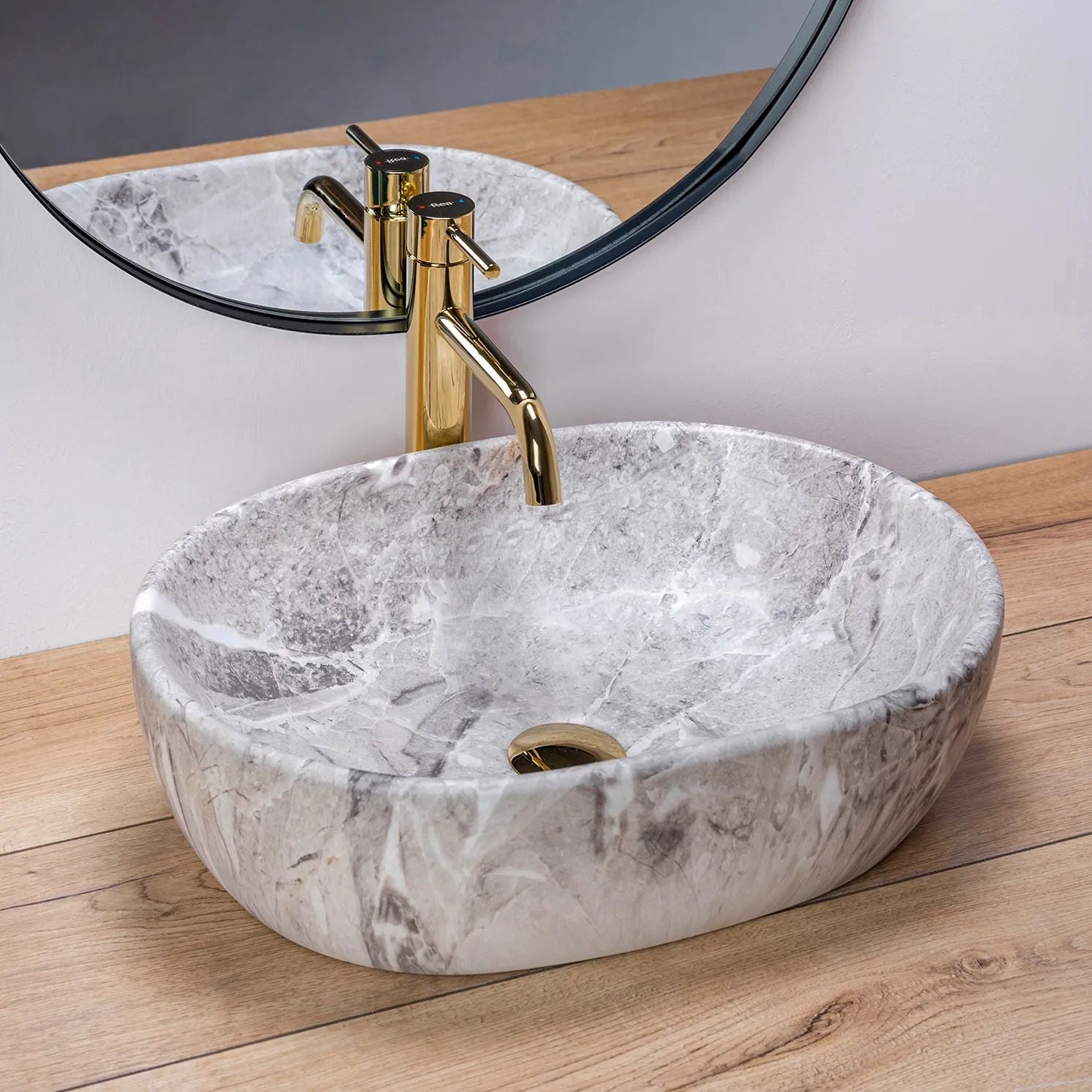 Lavoar blat Rea Lara Stone, 48.5x35cm, ceramica sanitara - MarbelOn