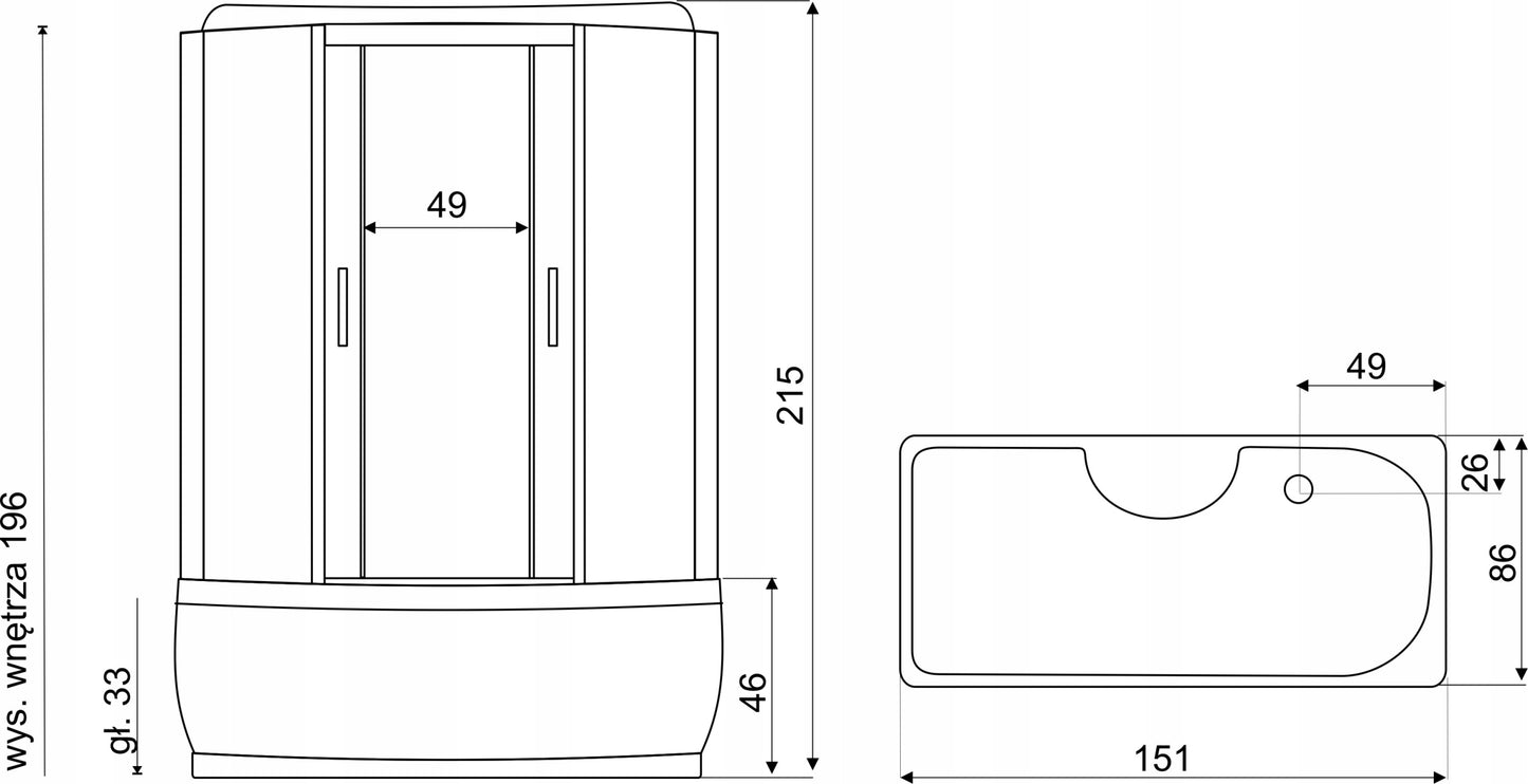 Cabina de dus cu hidromasaj XL 150, panou de control, Led, radio, ventilator