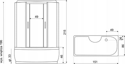 Cabina de dus cu hidromasaj XL 150, panou de control, Led, radio, ventilator