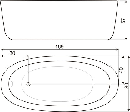 Cada de baie freestanding Mbo-Paula, 169x80x57, alb, acril antibacterian - MarbelOn