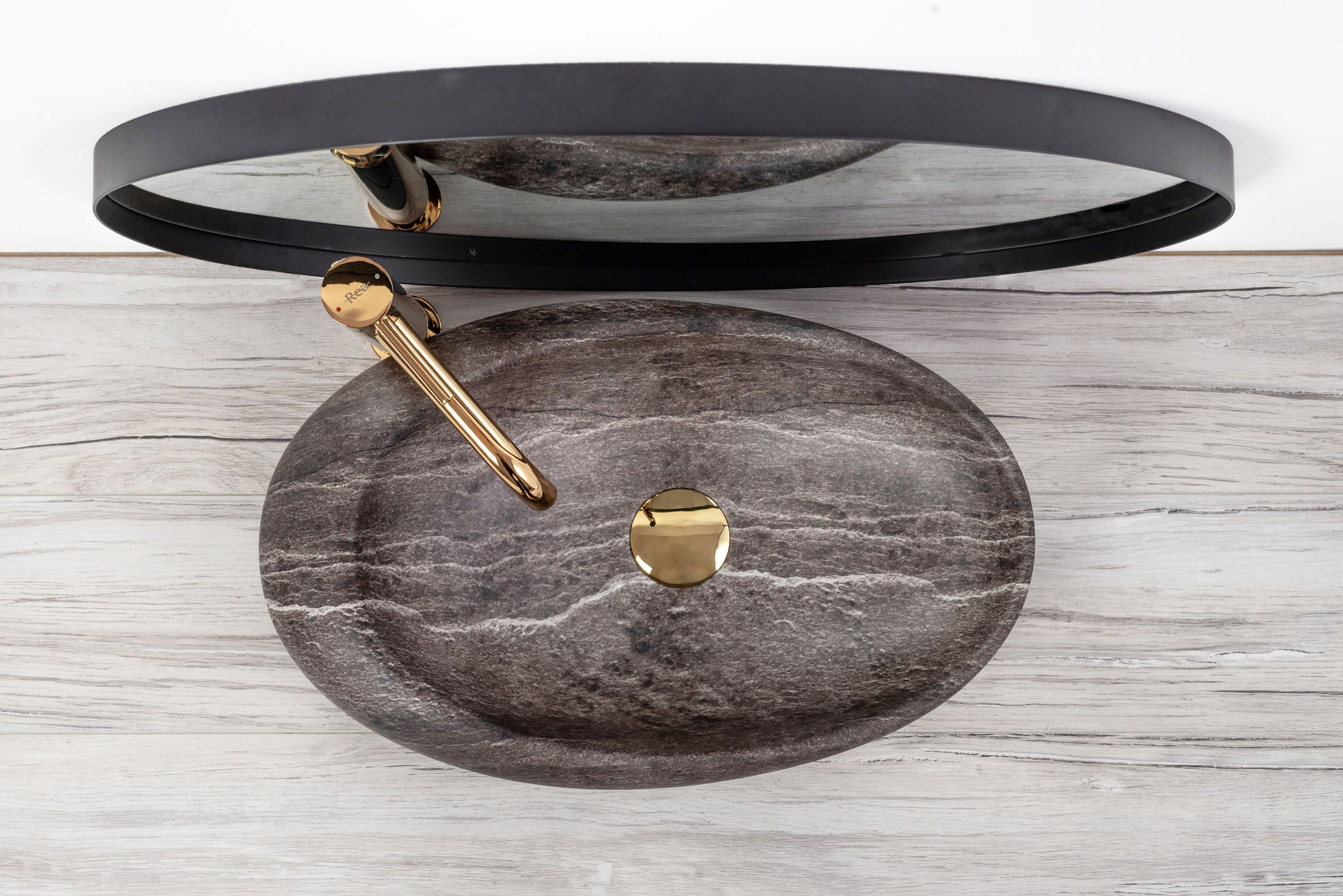 Lavoar blat Rea Roxy Stone Dark Grey, 49x31cm, ceramica sanitara - MarbelOn