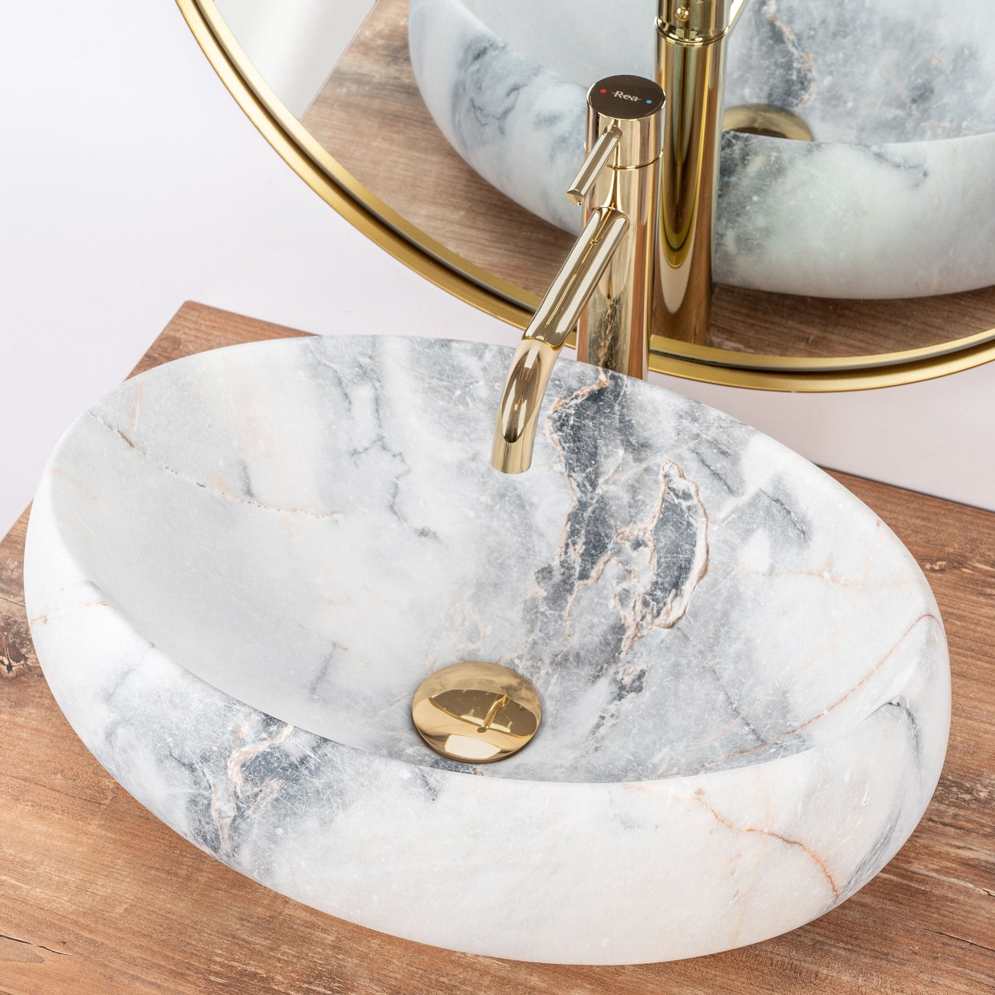 Lavoar blat Rea Linda Granit Mat, 48.5x34cm, ceramica sanitara - MarbelOn