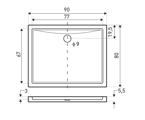 Cadita de dus Oskar, 90x90x5.5cm