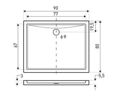 Cadita de dus Oskar, 90x90x5.5cm