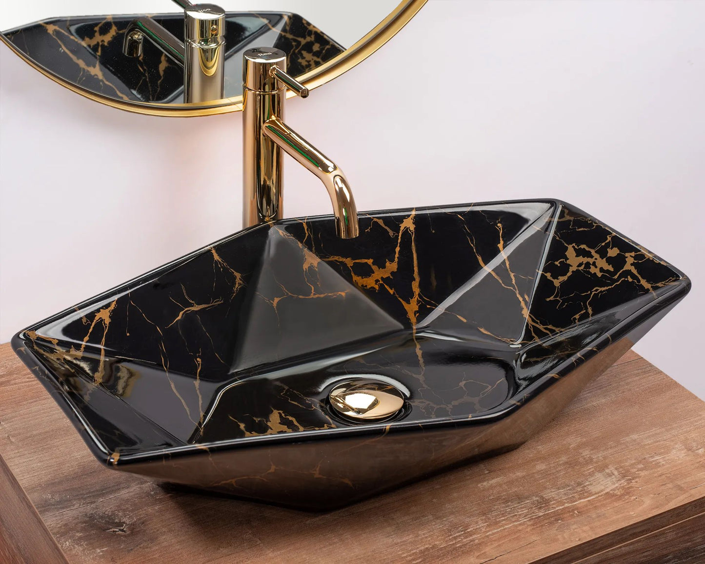 Lavoar blat Rea Vegas Black Marble Shiny, 57x37cm, ceramica sanitara - MarbelOn