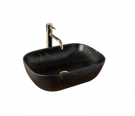 Lavoar blat Rea Belinda Marble Black Mat, 46.5x33cm, ceramica sanitara - MarbelOn