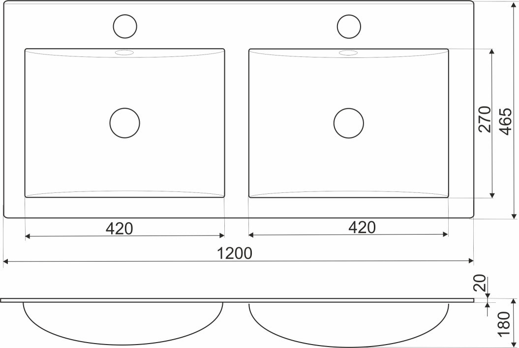 Lavoar blat Twin KR-120, ceramica, 120x46.5cm