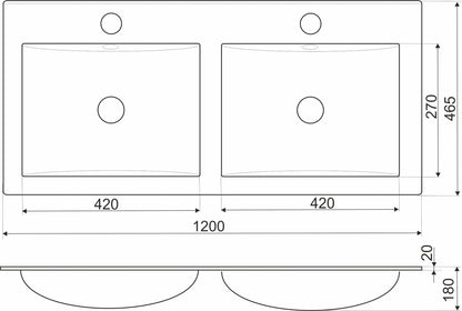 Lavoar blat Twin KR-120, ceramica, 120x46.5cm