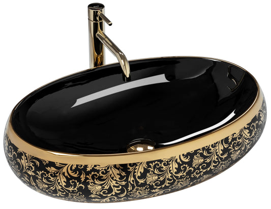 Lavoar blat Rea Meryl Black&Gold, 60x40.5cm, ceramica sanitara - MarbelOn