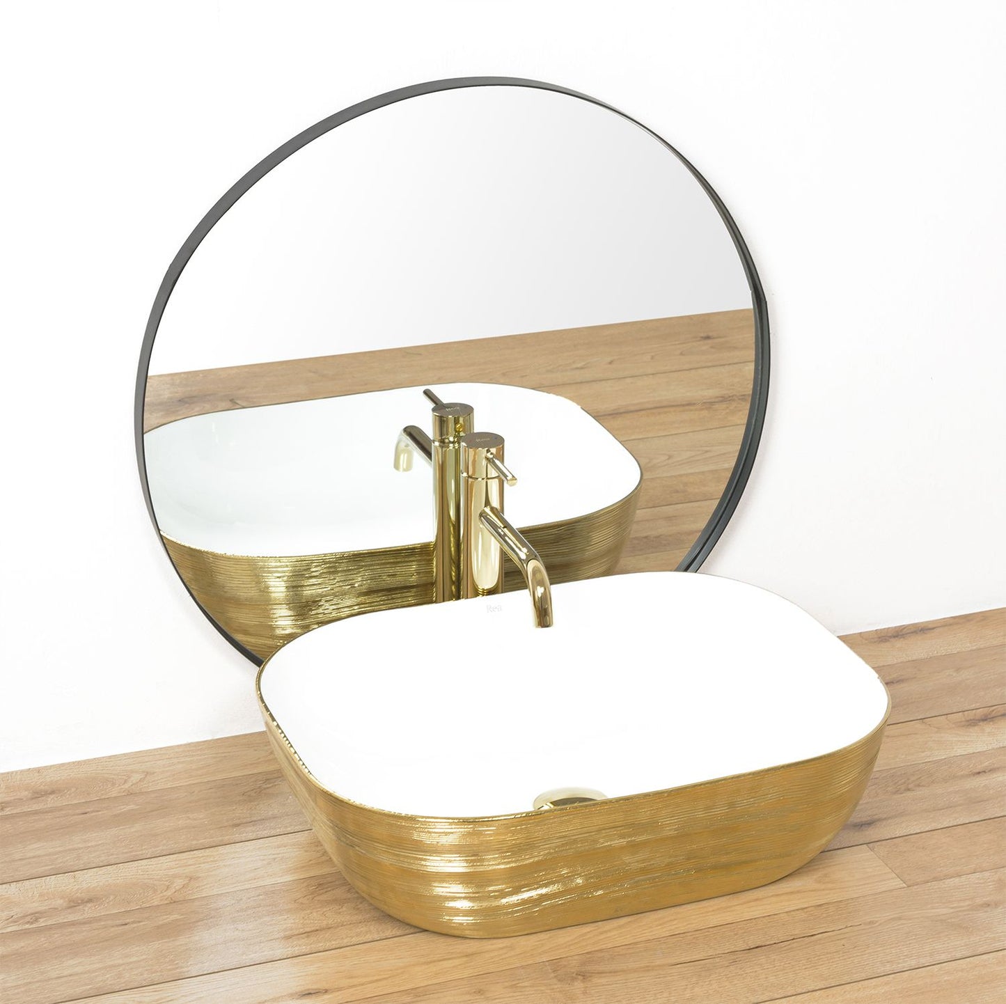 Lavoar blat Rea Floria Gold/White, 39x39cm, ceramica sanitara - MarbelOn