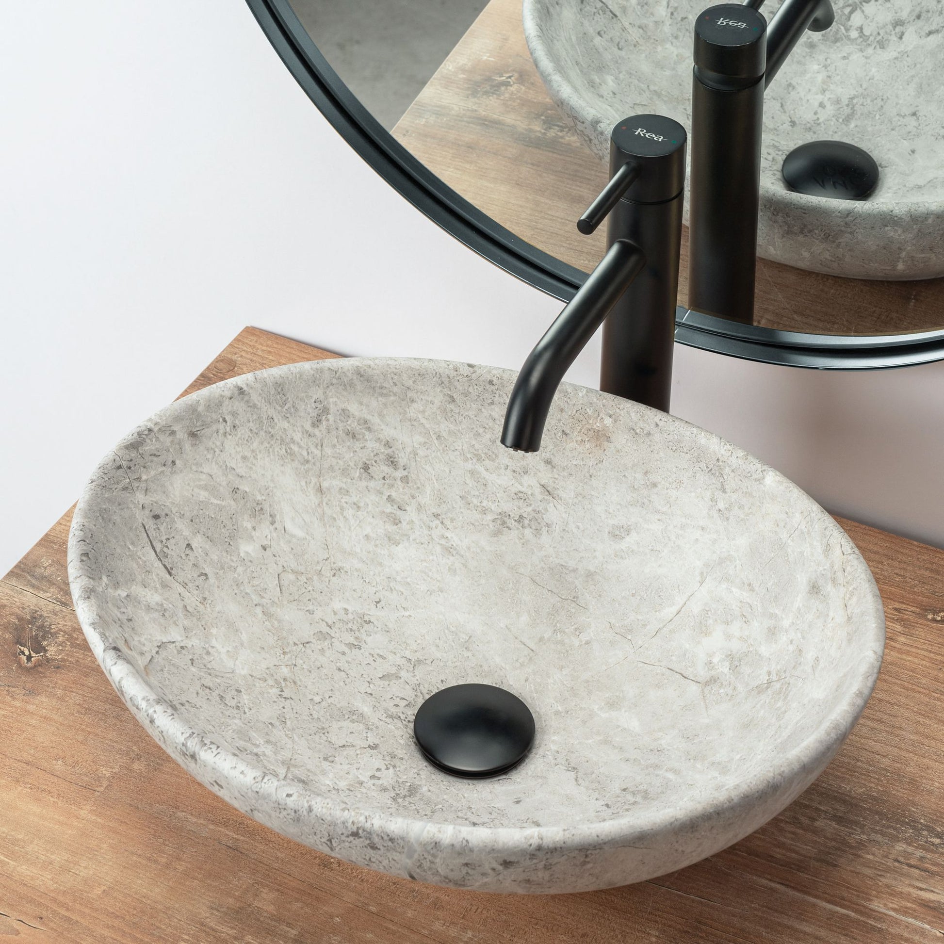 Lavoar blat Rea Sofia Light Stone, 41x34.5cm, ceramica sanitara - MarbelOn