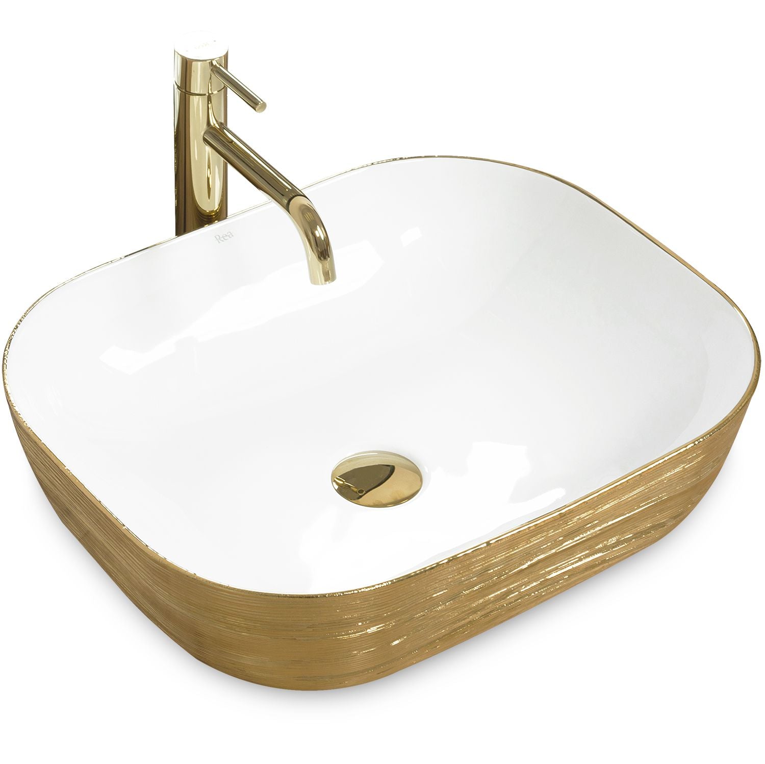 Lavoar blat Rea Floria Gold/White, 39x39cm, ceramica sanitara - MarbelOn