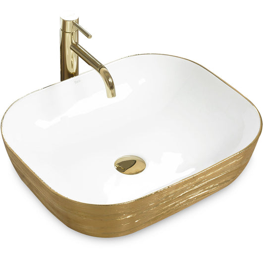 Lavoar blat Rea Floria Gold/White, 39x39cm, ceramica sanitara - MarbelOn