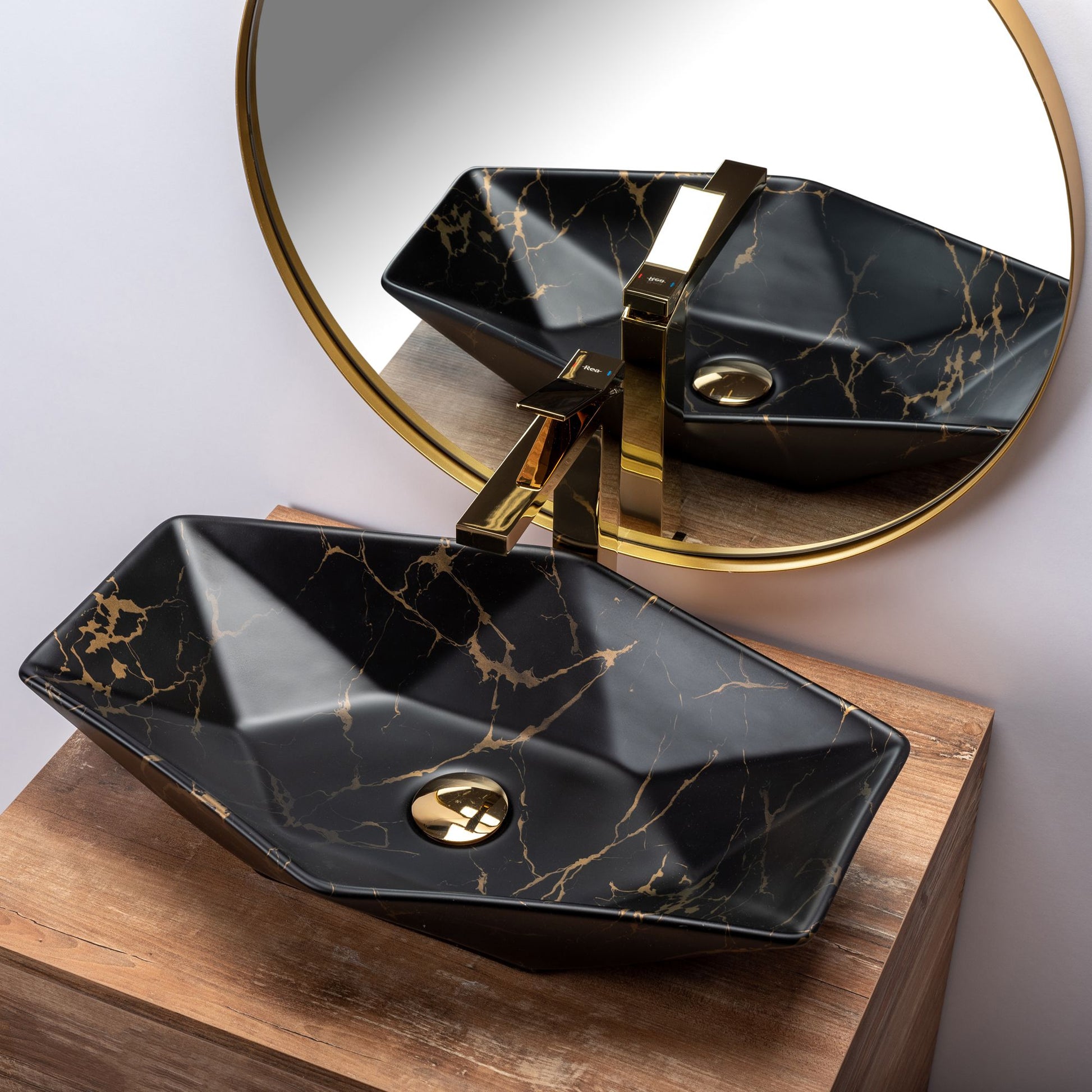 Lavoar blat Rea Vegas Marble Black, 56x36cm, ceramica sanitara - MarbelOn