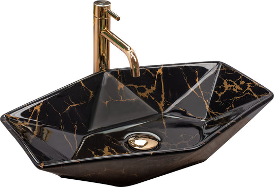 Lavoar blat Rea Vegas Black Marble Shiny, 57x37cm, ceramica sanitara - MarbelOn