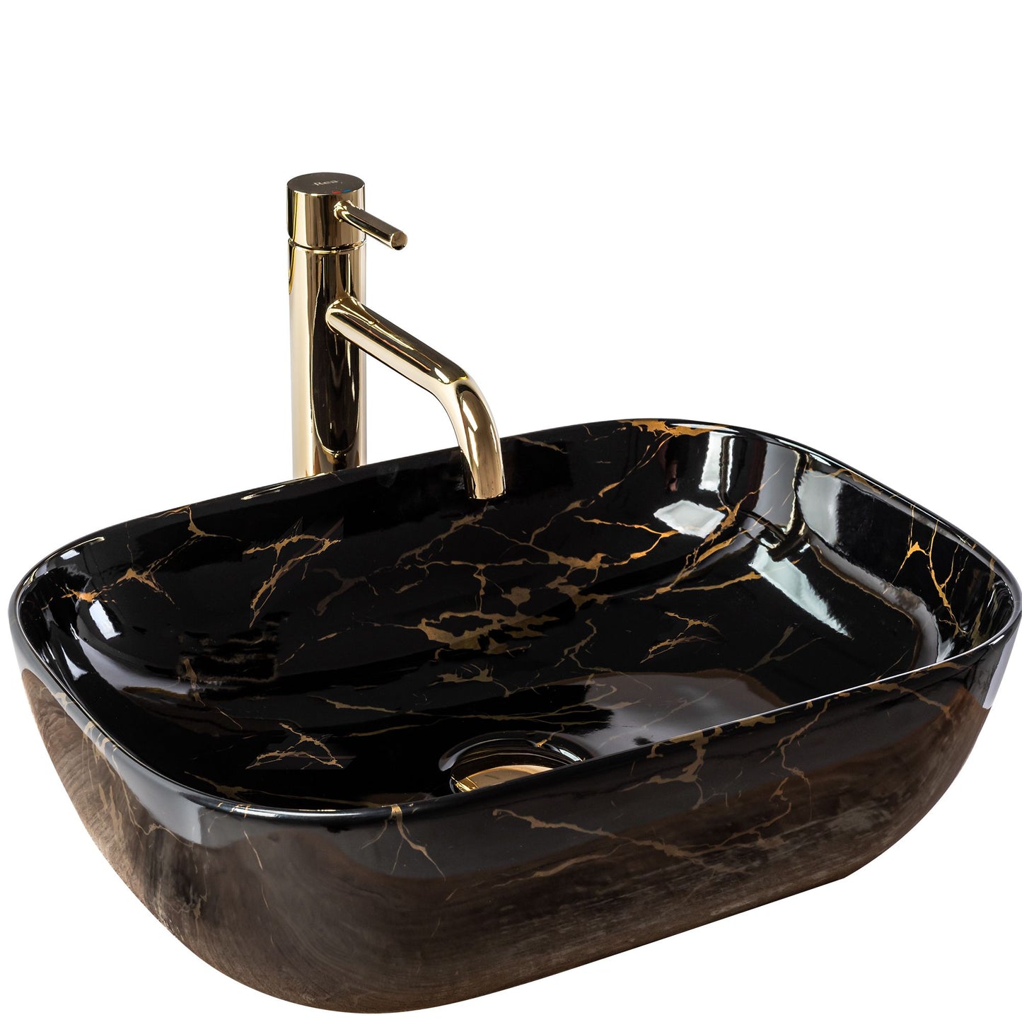 Lavoar blat Rea Belinda Black Marble Shiny, 46.5x33cm, ceramica sanitara - MarbelOn