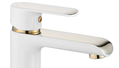Baterie lavoar Rea Bloom White&Gold, 15.5 cm, alama, finisaj alb&auriu