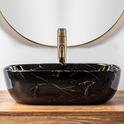 Lavoar blat Rea Belinda Black Marble Shiny, 46.5x33cm, ceramica sanitara - MarbelOn