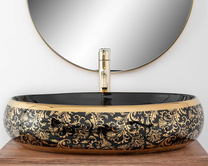 Lavoar blat Rea Meryl Black&Gold, 60x40.5cm, ceramica sanitara - MarbelOn