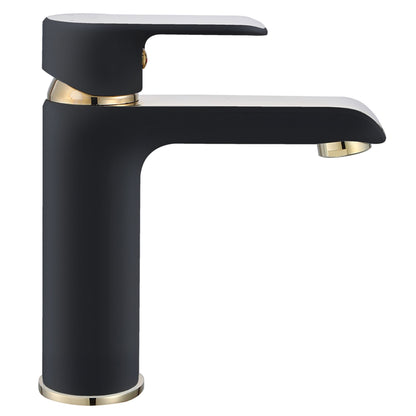 Baterie lavoar Rea Bloom Black&Gold, 15.5 cm, alama, finisaj negru mat&auriu