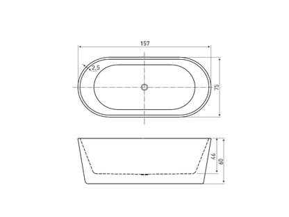 Cada de baie freestanding Mbo-Nora, 157x75x60, alb, acril antibacterian - MarbelOn