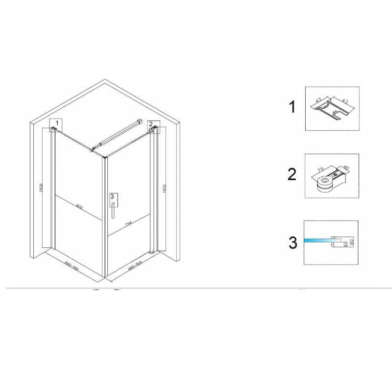 Cabina dus MBO- BS04B , 90x90cm, finisaj negru