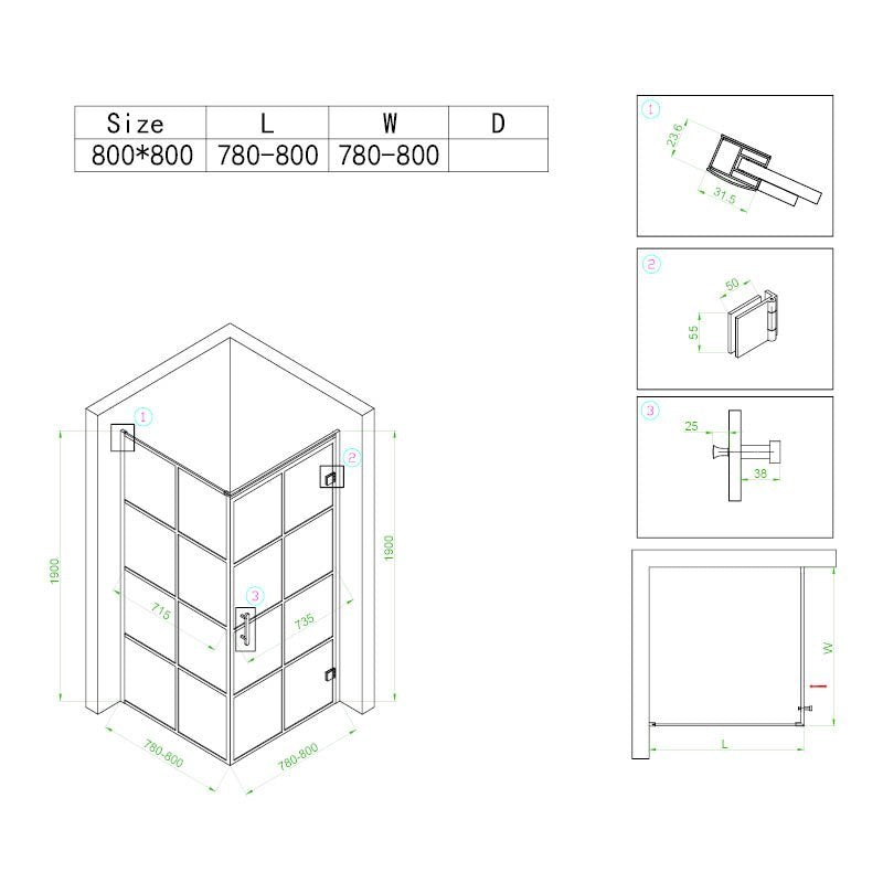 Cabina dus MBO- BS10A, 80x80cm, finisaj negru