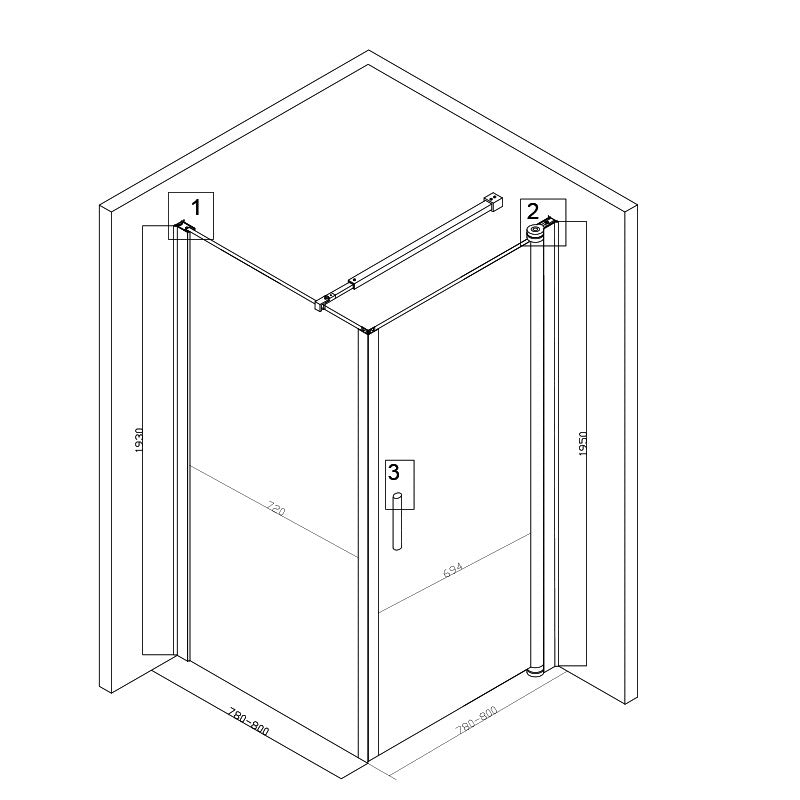 Cabina dus MBO- BS04A , 80x80cm, finisaj negru