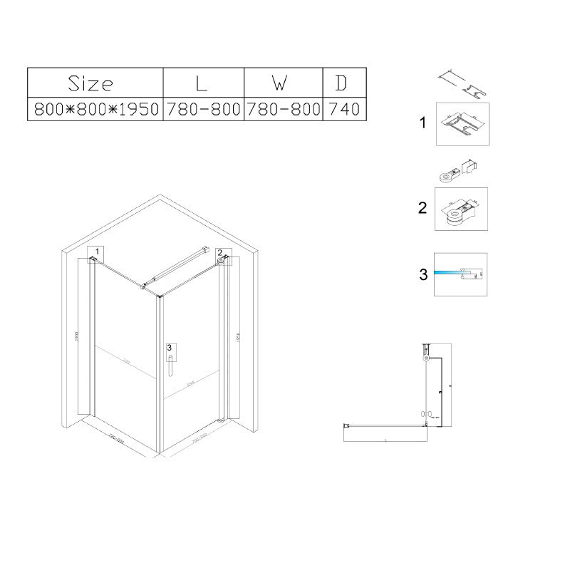 Cabina dus MBO- BS04A , 80x80cm, finisaj negru