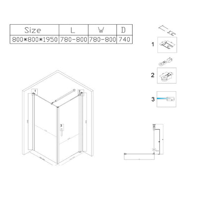 Cabina dus MBO- BS04A , 80x80cm, finisaj negru