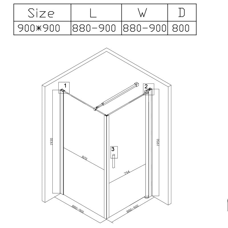 Cabina dus MBO- BS04B , 90x90cm, finisaj negru