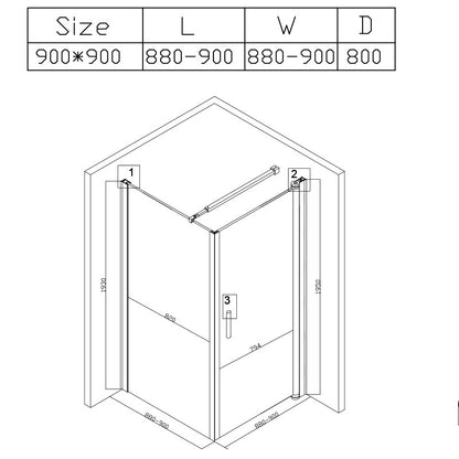 Cabina dus MBO- BS04B , 90x90cm, finisaj negru