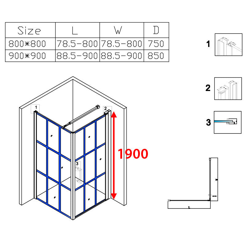 Cabina dus MBO- BS13B, 90x90cm, finisaj negru