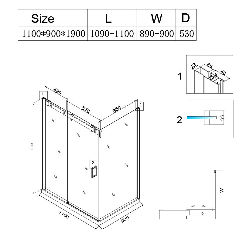 Cabina dus MBO- BS14B , 110x90cm, finisaj negru