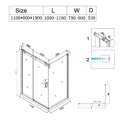 Cabina dus MBO- BS14B , 110x80cm, finisaj negru